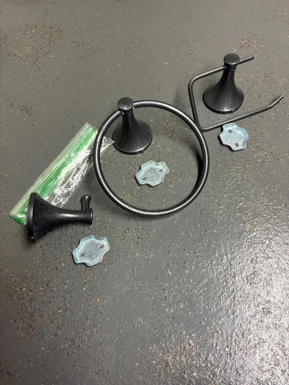 Black Bath Accessory Set - Towel Ring, Hook & Toilet Paper Holder